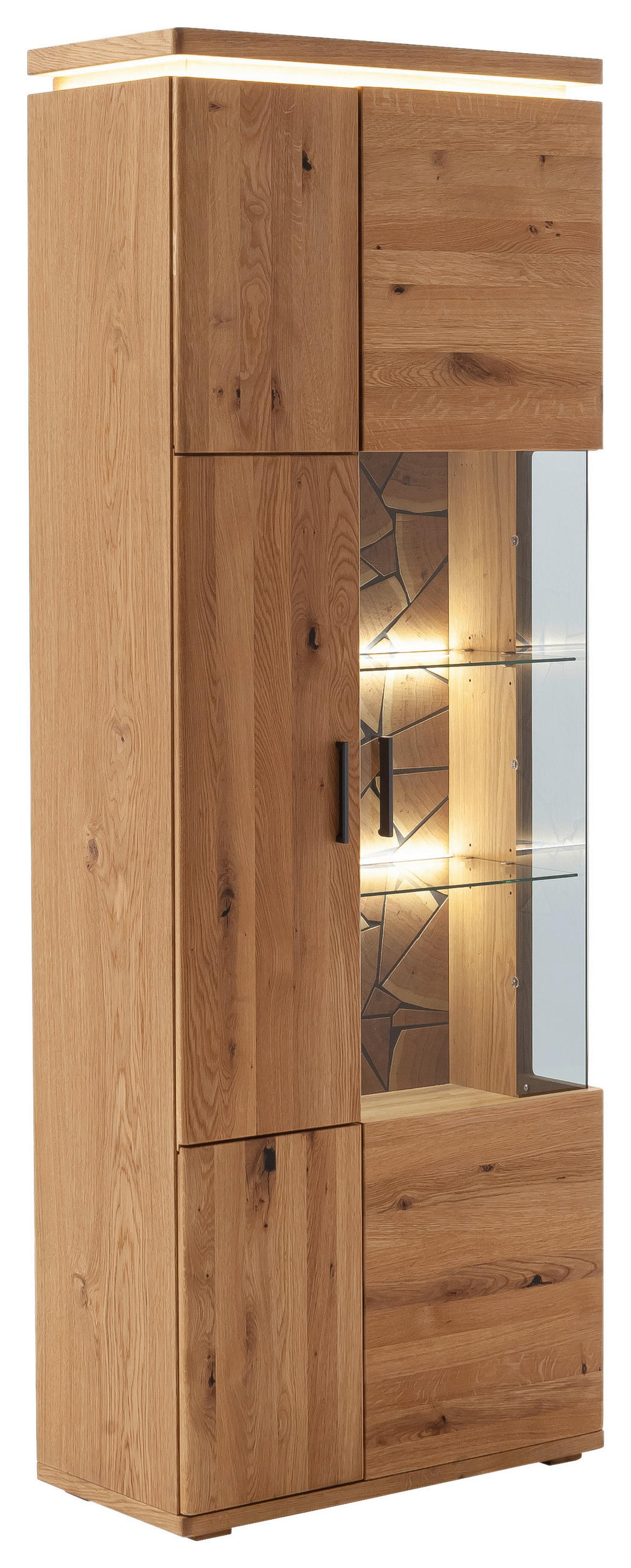 VITRINA, furnirano, masivno hrastova prečka siva, barve hrasta - siva/barve hrasta, Natur, kovina/steklo (75/204/37cm) - Linea Natura