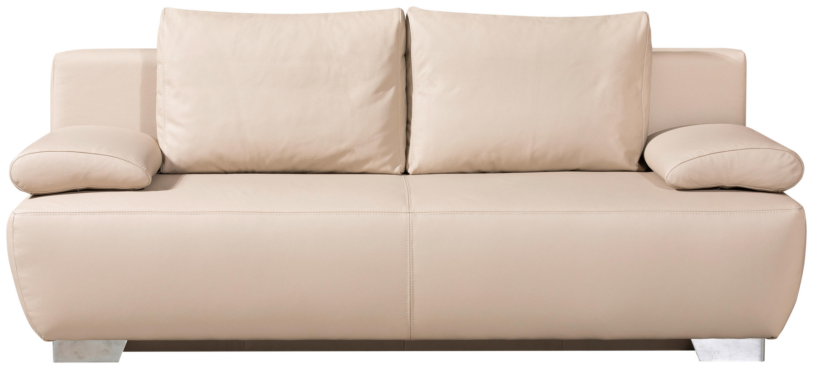 SCHLAFSOFA Beige Echtleder  - Chromfarben/Beige, KONVENTIONELL, Leder/Metall (195/85/90cm) - Livetastic