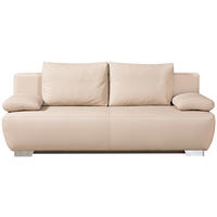 SCHLAFSOFA  in Echtleder Beige  - Chromfarben/Beige, KONVENTIONELL, Leder/Metall (195/85/90cm) - Livetastic