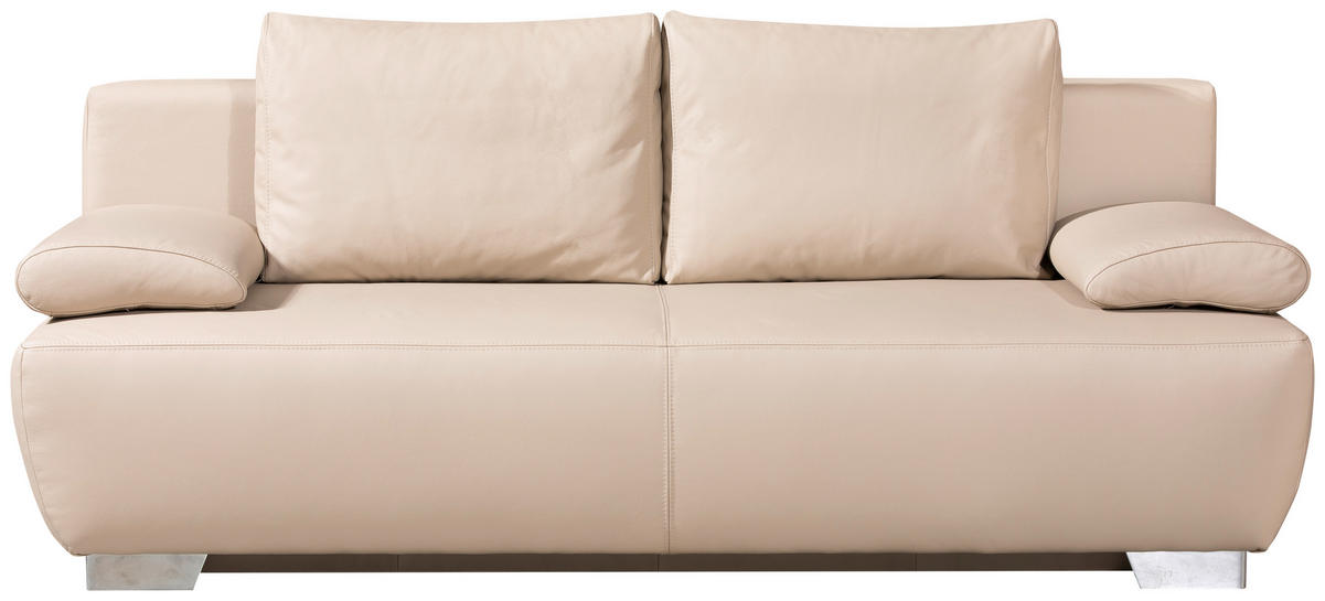 SCHLAFSOFA  in Echtleder Beige  - Chromfarben/Beige, KONVENTIONELL, Leder/Metall (195/85/90cm) - Livetastic
