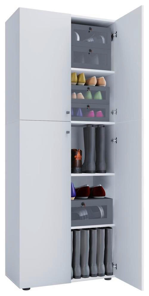 SCHUHSCHRANK Weiß - Silberfarben/Schwarz, KONVENTIONELL, Holzwerkstoff/Kunststoff (70/182/37cm) - MID.YOU