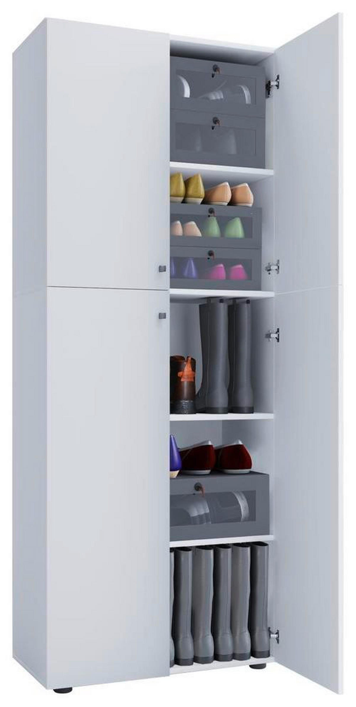 SCHUHSCHRANK Weiß  - Silberfarben/Schwarz, KONVENTIONELL, Holzwerkstoff/Kunststoff (70/182/37cm) - MID.YOU