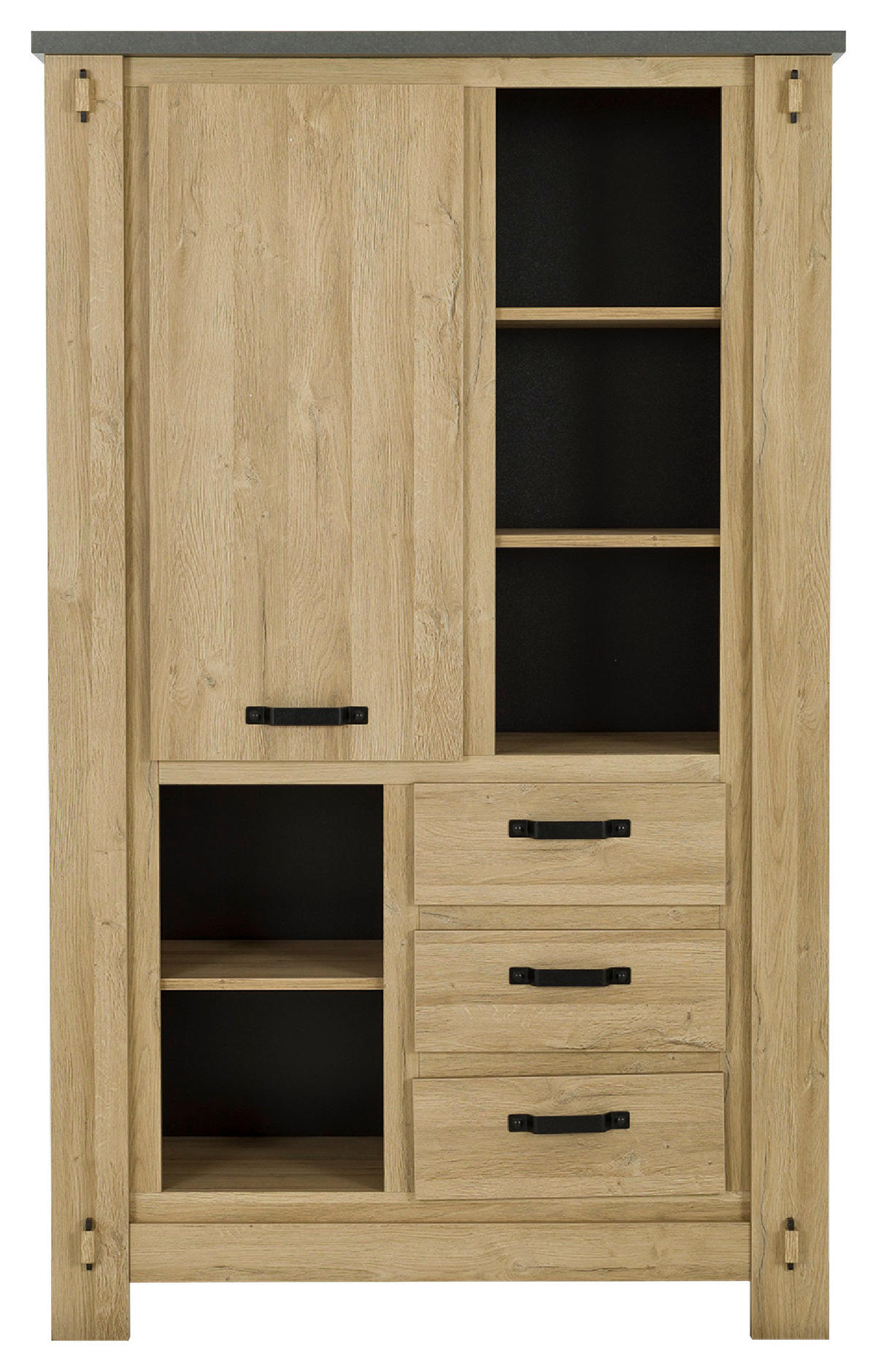 VITRINE BROCELIANDE in Grau, Eichefarben  - Eichefarben/Schwarz, MODERN, Holzwerkstoff/Metall (124/202/50cm) - MID.YOU