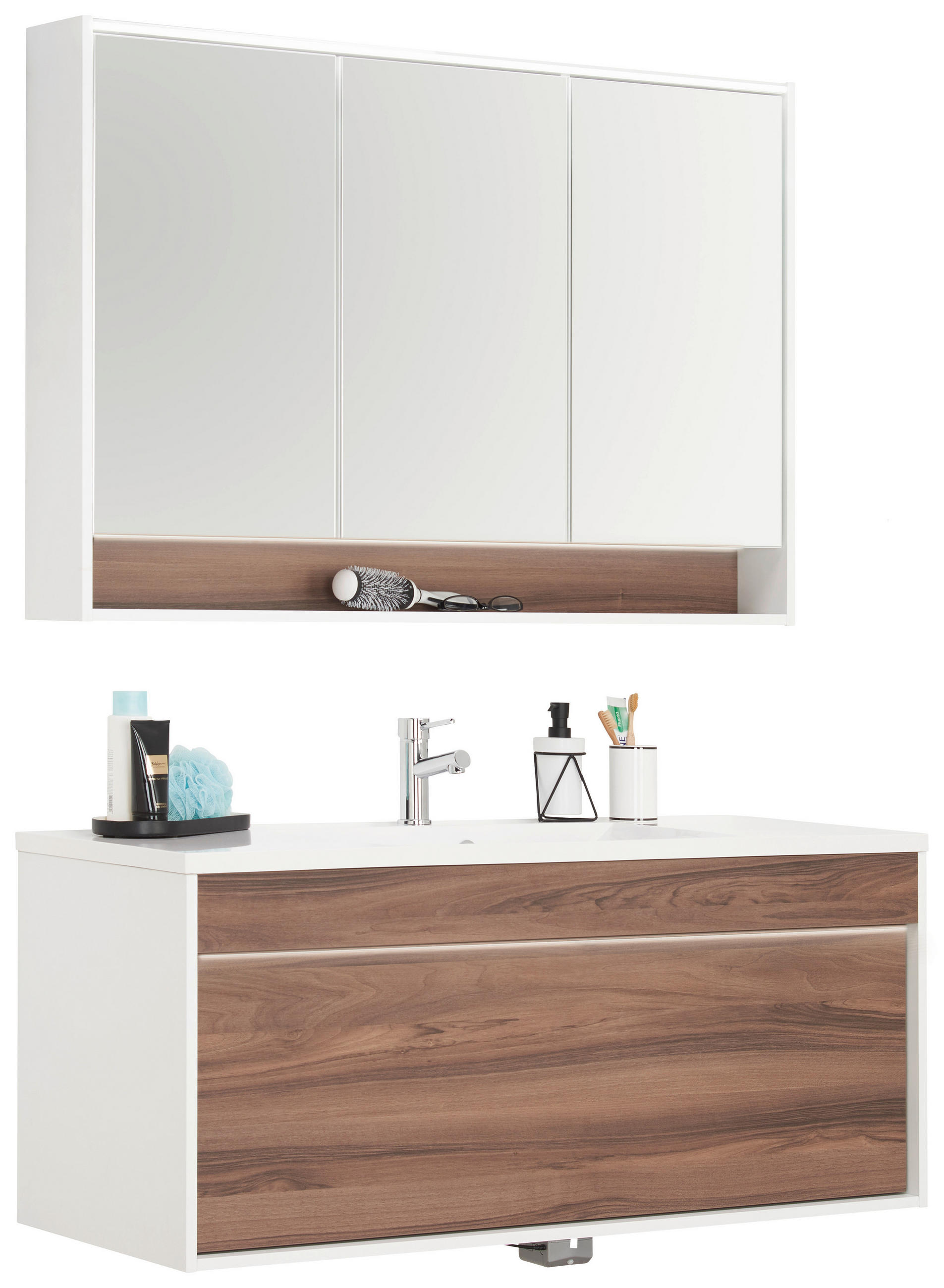 BADEZIMMER  in 120 cm  - Nussbaumfarben/Weiß, KONVENTIONELL, Glas/Holzwerkstoff (120cm) - Voleo