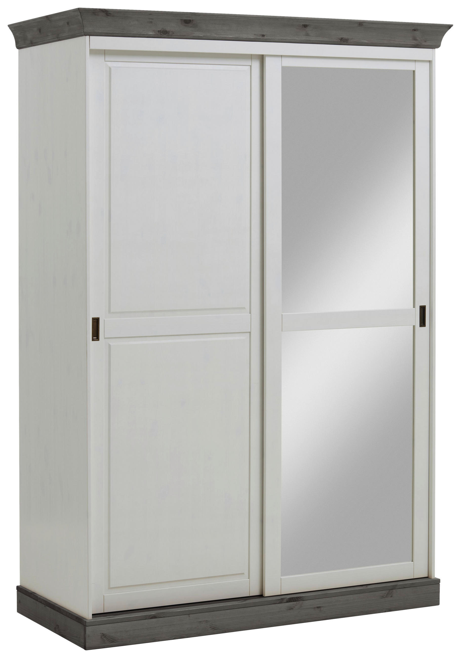 SCHIEBETÜRENSCHRANK 150/220/69 cm 2-türig Grau, Weiß  - Messingfarben/Weiß, ROMANTIK / LANDHAUS, Glas/Holz (150/220/69cm) - Boxxx