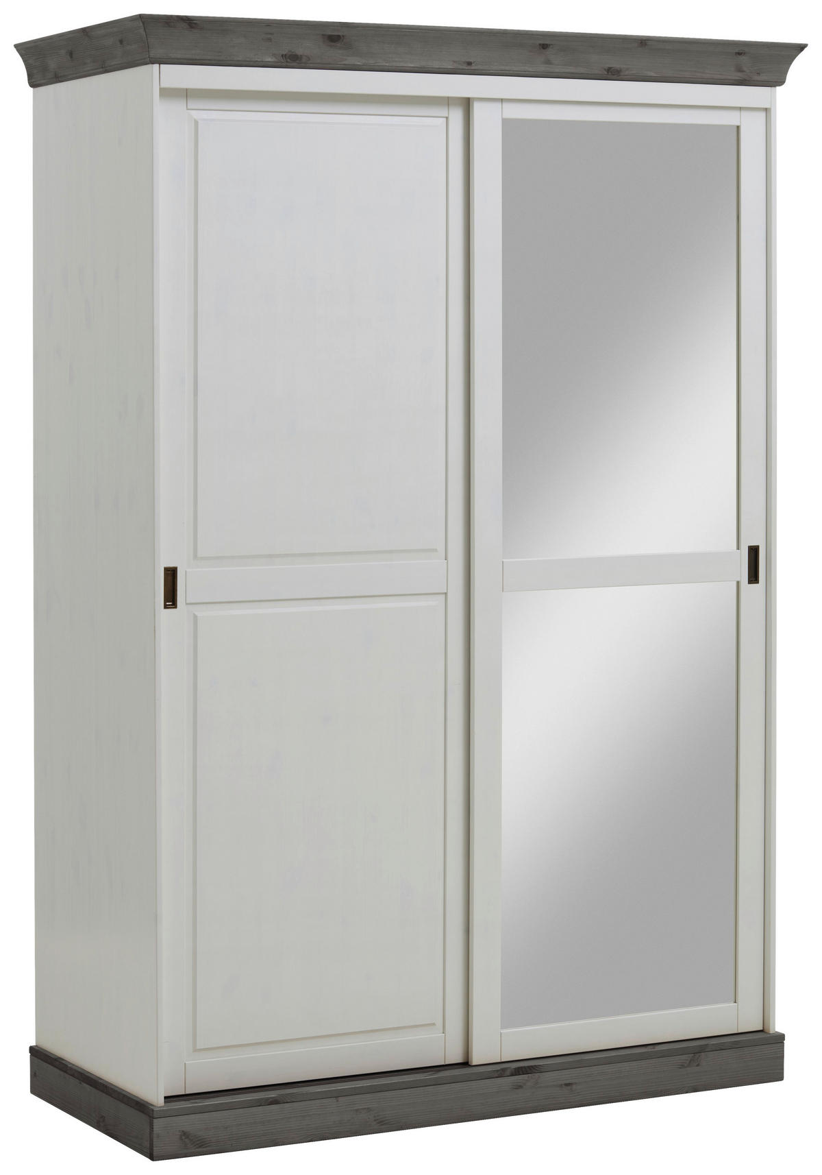 SCHIEBETÜRENSCHRANK 150/220/69 cm 2-türig Grau, Weiß  - Messingfarben/Weiß, ROMANTIK / LANDHAUS, Glas/Holz (150/220/69cm) - Boxxx