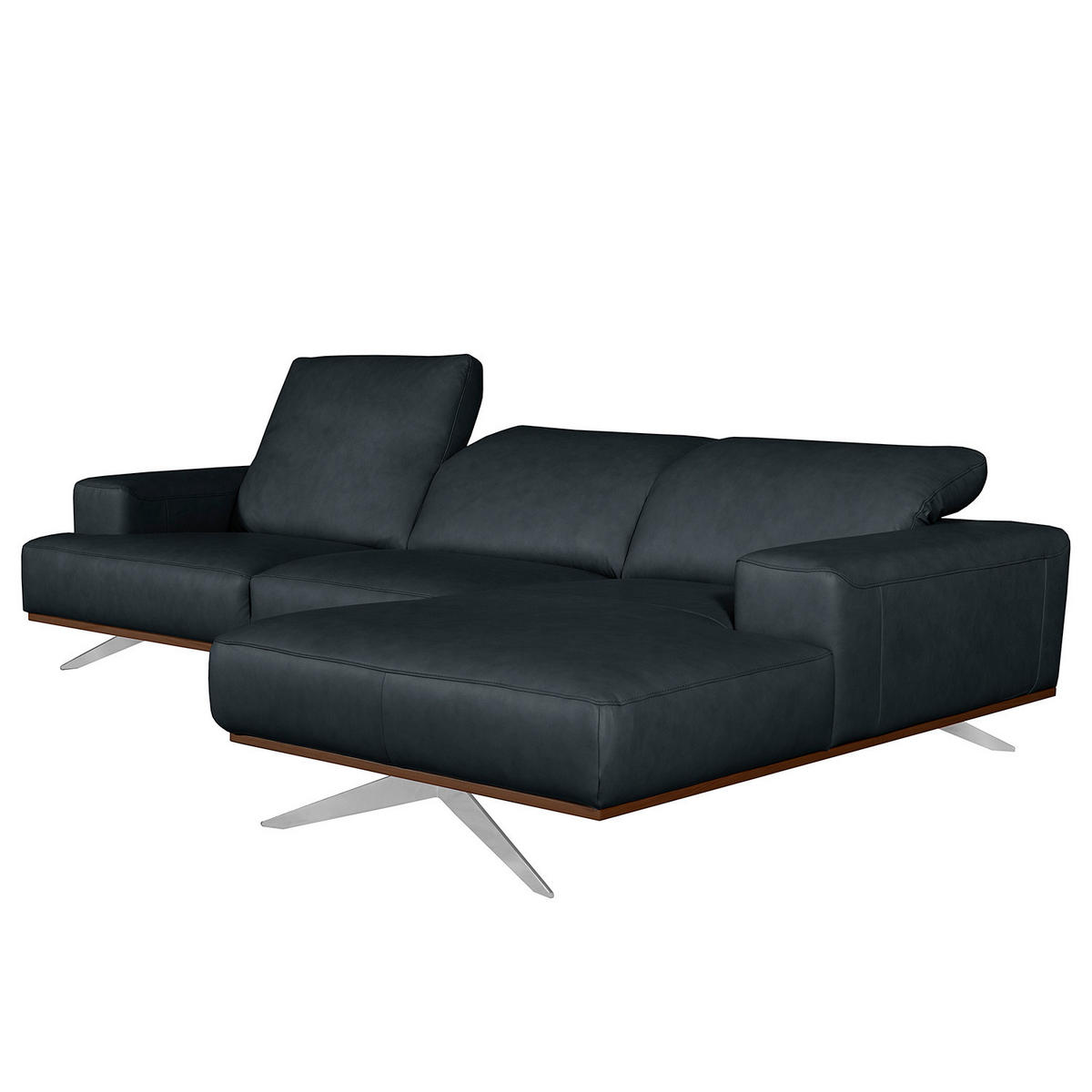 ECKSOFA  in Echtleder Blau Rücken echt, Kopfteilverstellung  295/187 cm  - Chromfarben/Blau, Design, Leder/Metall (295/187cm) - Livetastic