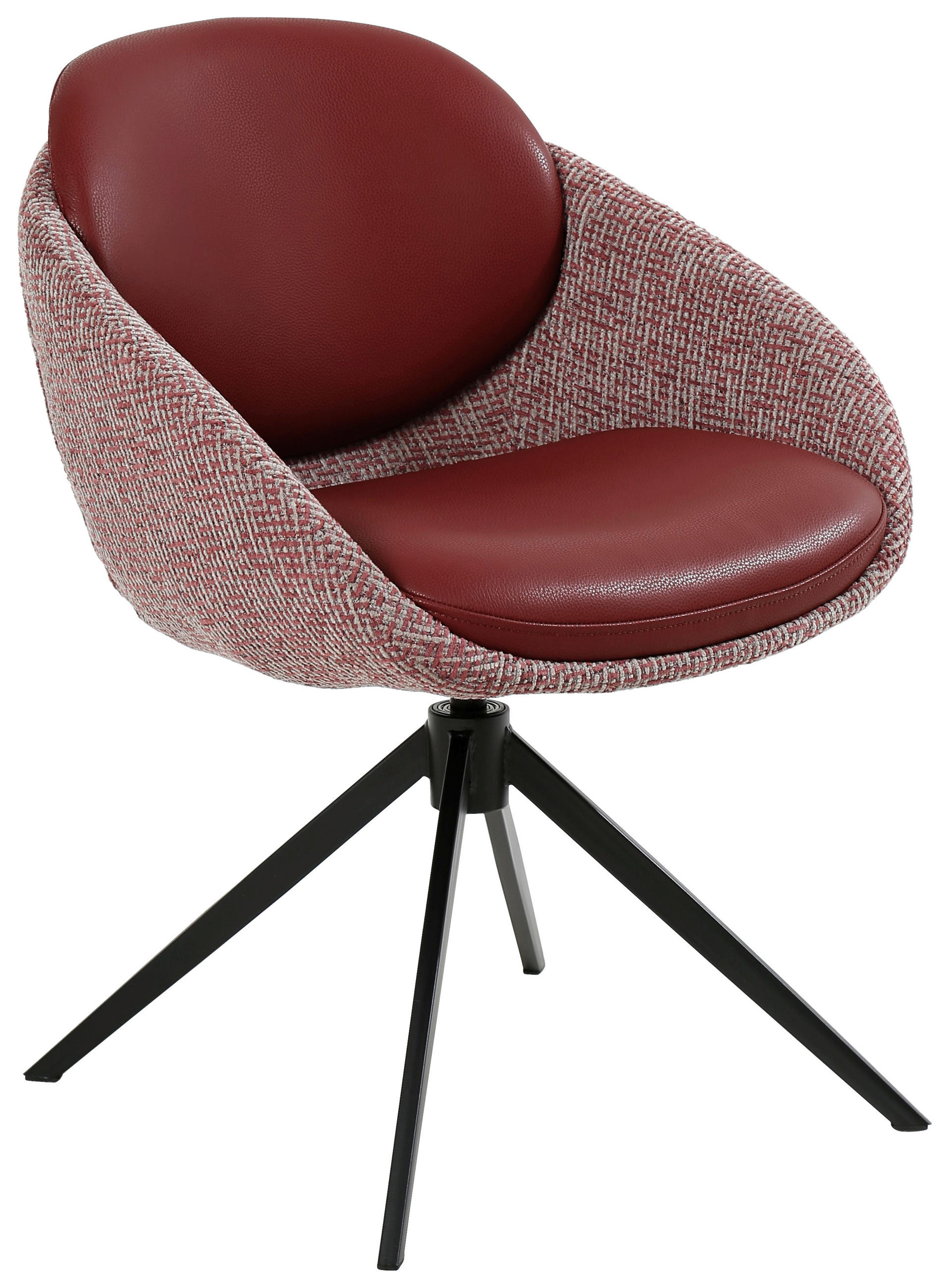 ARMLEHNSTUHL  Sitzfläche 360° drehbar, automatische Rückholfunktion Leinenoptik Echtleder  Rot, Schwarz  - Rot/Schwarz, Design, Leder/Textil (60/80,5/62cm) - Novel