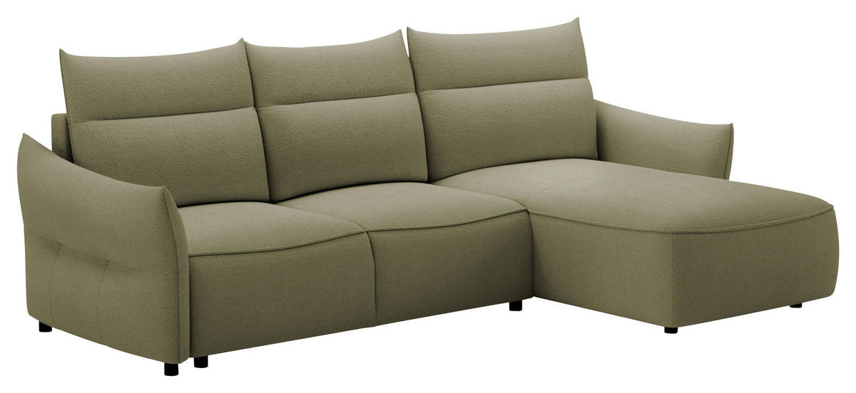 ECKSOFA Olivgrün Webstoff Rückenkissen, Bettkasten, Schlaffunktion, Rücken echt, Liegefläche im Originalstoff  - Schwarz/Olivgrün, KONVENTIONELL, Kunststoff/Textil (306/179cm) - Milino
