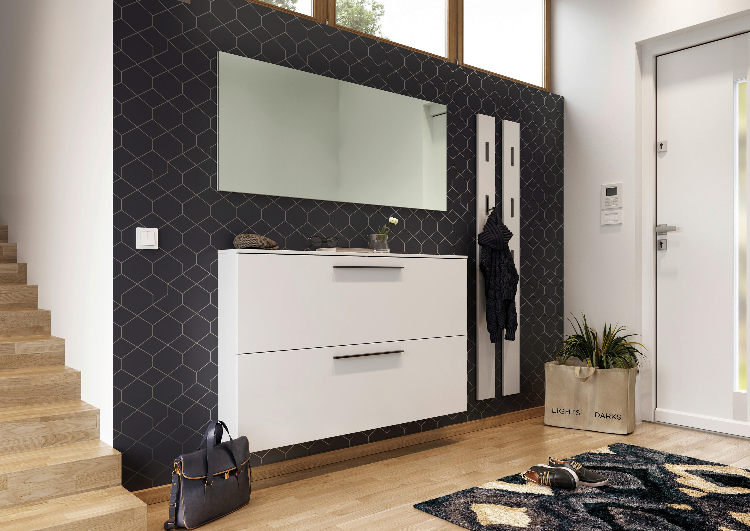 SCHUHKIPPER melaminharzbeschichtet Weiß  - Schwarz/Weiß, Basics, Holzwerkstoff/Kunststoff (140/85/19cm)