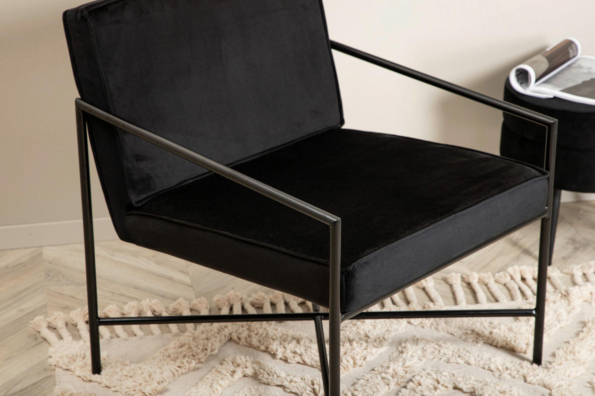 SESSEL in Samt Schwarz  - Schwarz, Design, Textil/Metall (66/78/65cm) - Livetastic