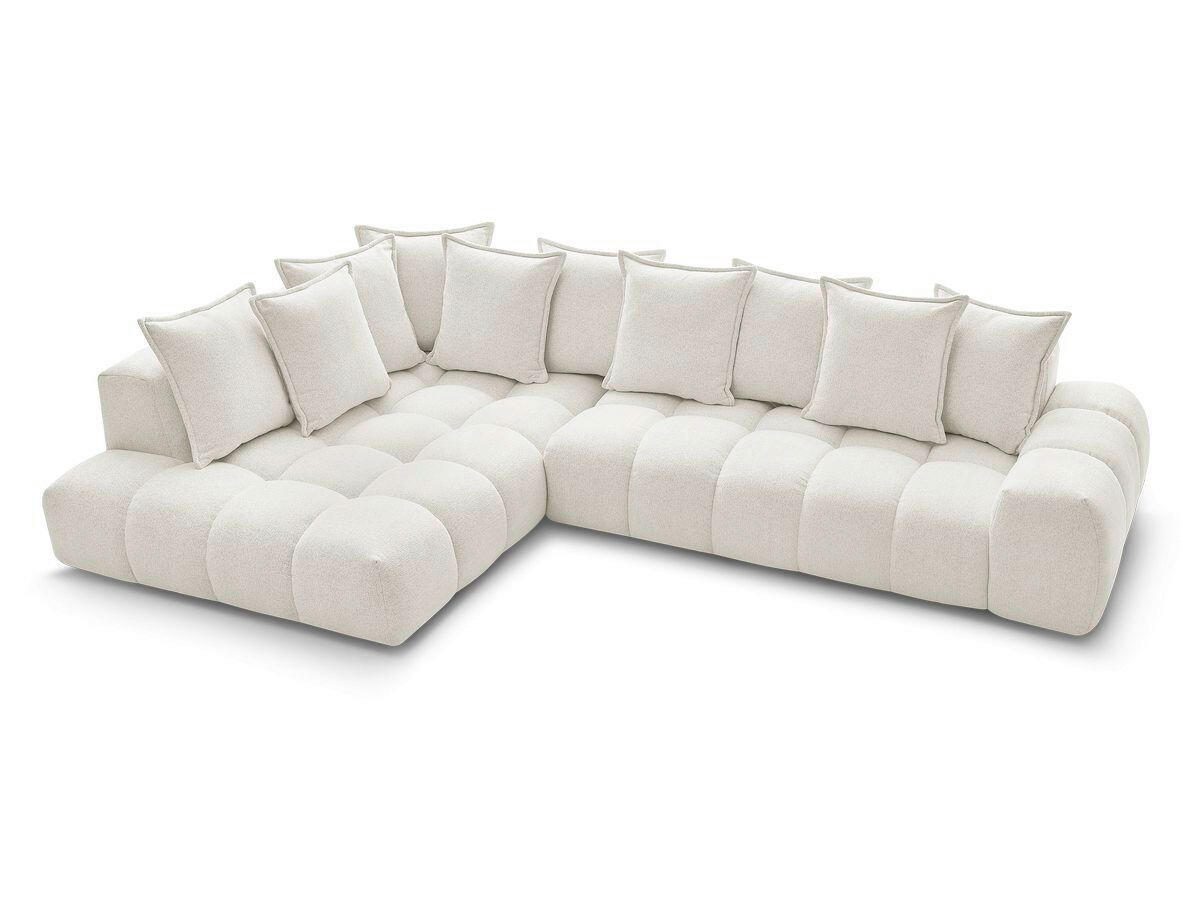 ECKSOFA Ottomane links  EVEREST Weiß Flachgewebe  - Schwarz/Weiß, MODERN, Kunststoff/Textil (210/352cm) - Livetastic