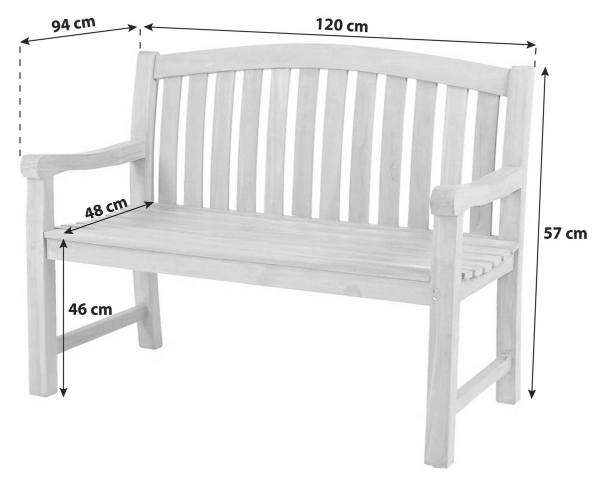 GARTENBANK 120/57/94 cm Teakholz   - Naturfarben, Basics, Holz (120/57/94cm) - Gardenson