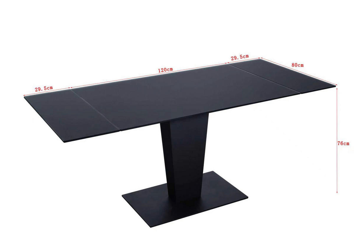 ESSTISCH 120-179/80/76 cm  Metall, Glas ausziehbar rechteckig Schwarz  - Schwarz, Design, Glas/Metall (120-179/80/76cm) - Novel