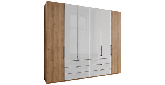 FALTTÜRENSCHRANK 250/216/58 cm 6-türig  - Schieferfarben/Eiche Bianco, KONVENTIONELL, Glas/Holzwerkstoff (250/216/58cm) - Dieter Knoll