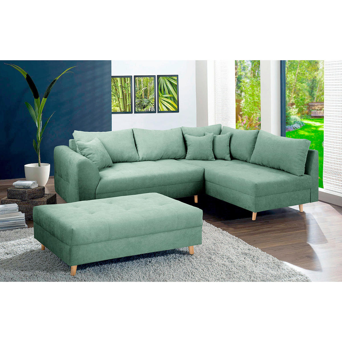 ECKSOFA inkl. Hocker Ariella in Mikrofaser Mintgrün  161/231 cm  - Naturfarben/Mintgrün, Design, Holz/Textil (161/231cm) - Livetastic