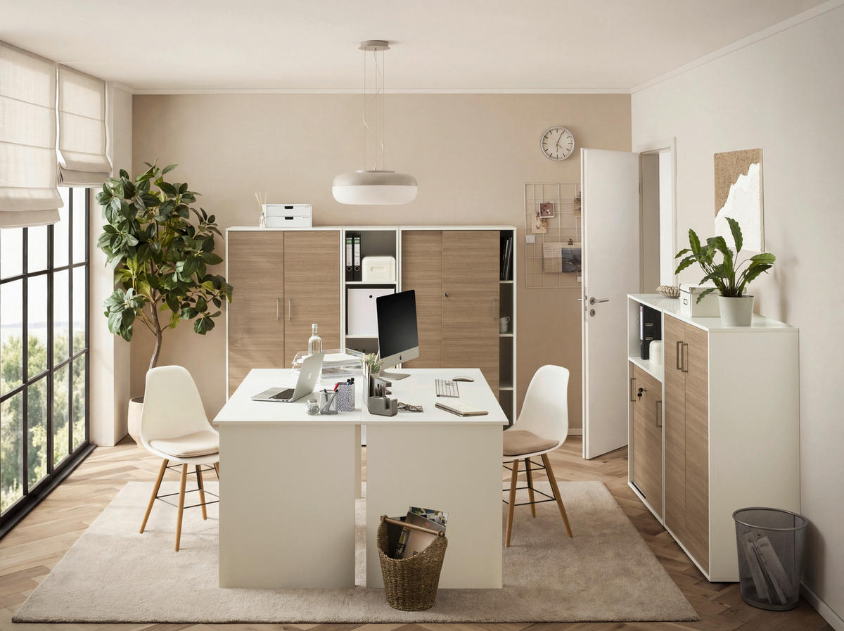 AKTENSCHRANK Weiß, Beige  - Beige/Weiß, MODERN, Holzwerkstoff (80,1/113,4/38,2cm) - MID.YOU