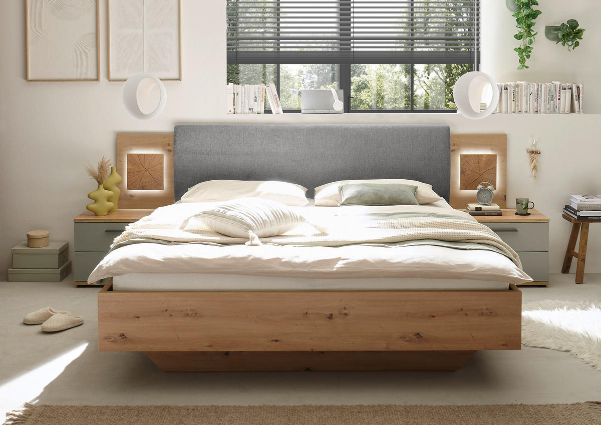 BETTANLAGE 180/200 cm  in Grau, Salbeigrün, Eiche Artisan  - Salbeigrün/Eiche Artisan, KONVENTIONELL, Holzwerkstoff/Textil (180/200cm) - Xora