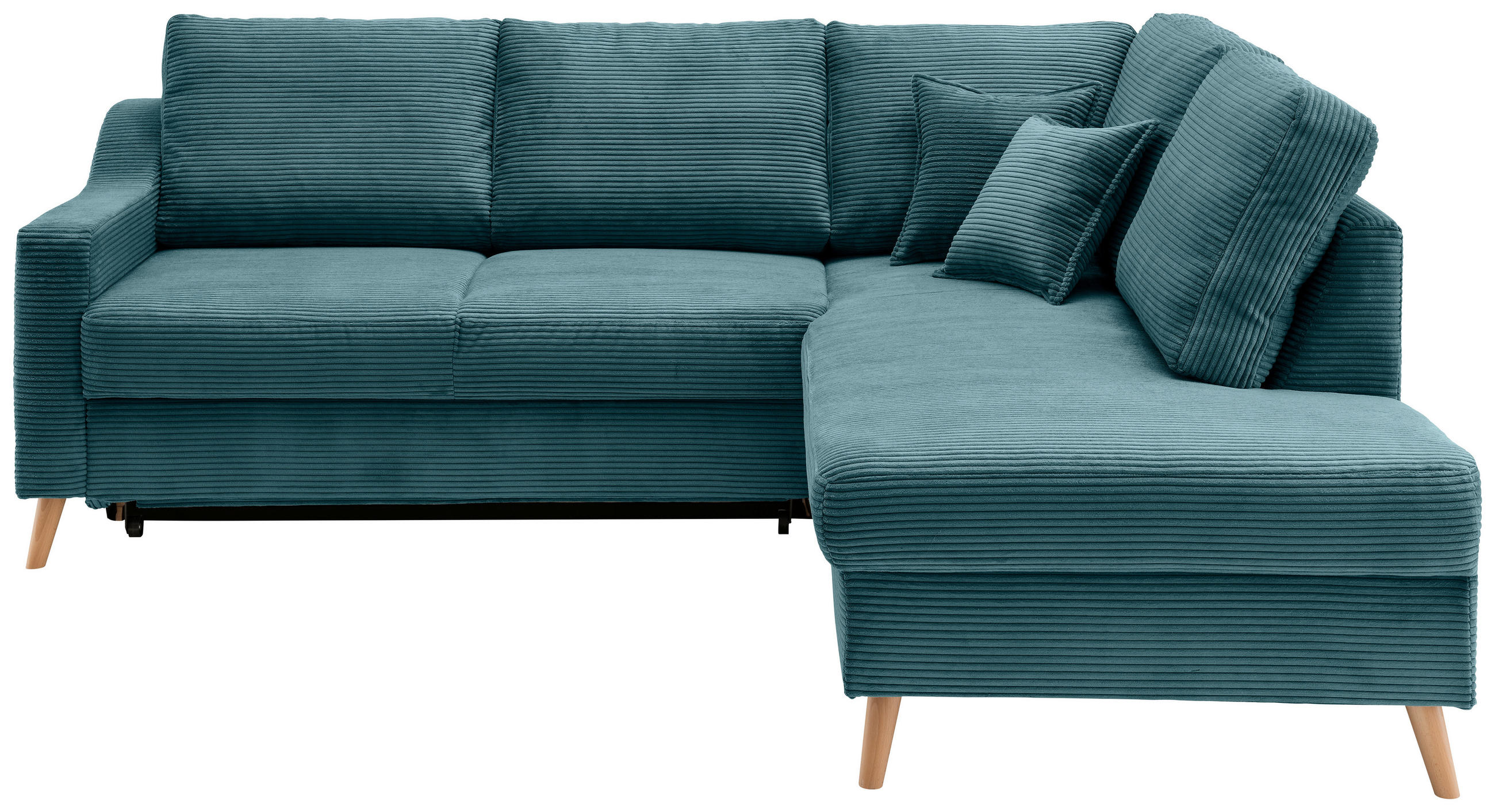ECKSOFA in Cord Petrol - Petrol/Naturfarben, Modern, Holz/Textil (230/200cm) - Livetastic