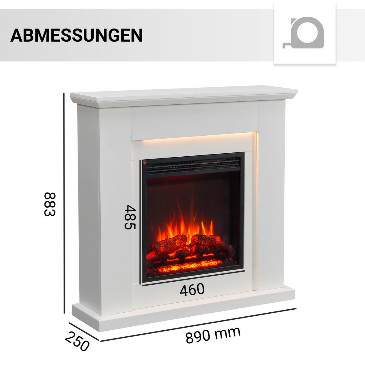 ELEKTROKAMIN - Weiß, Basics, Holzwerkstoff/Metall (89/88/25cm)