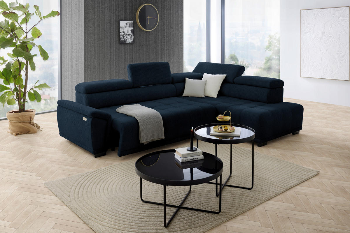 HÖRNSOFFA i chenille, vävt tyg mörkblå  - svart/mörkblå, Modern, textil/plast (283/106cm) - MID.YOU