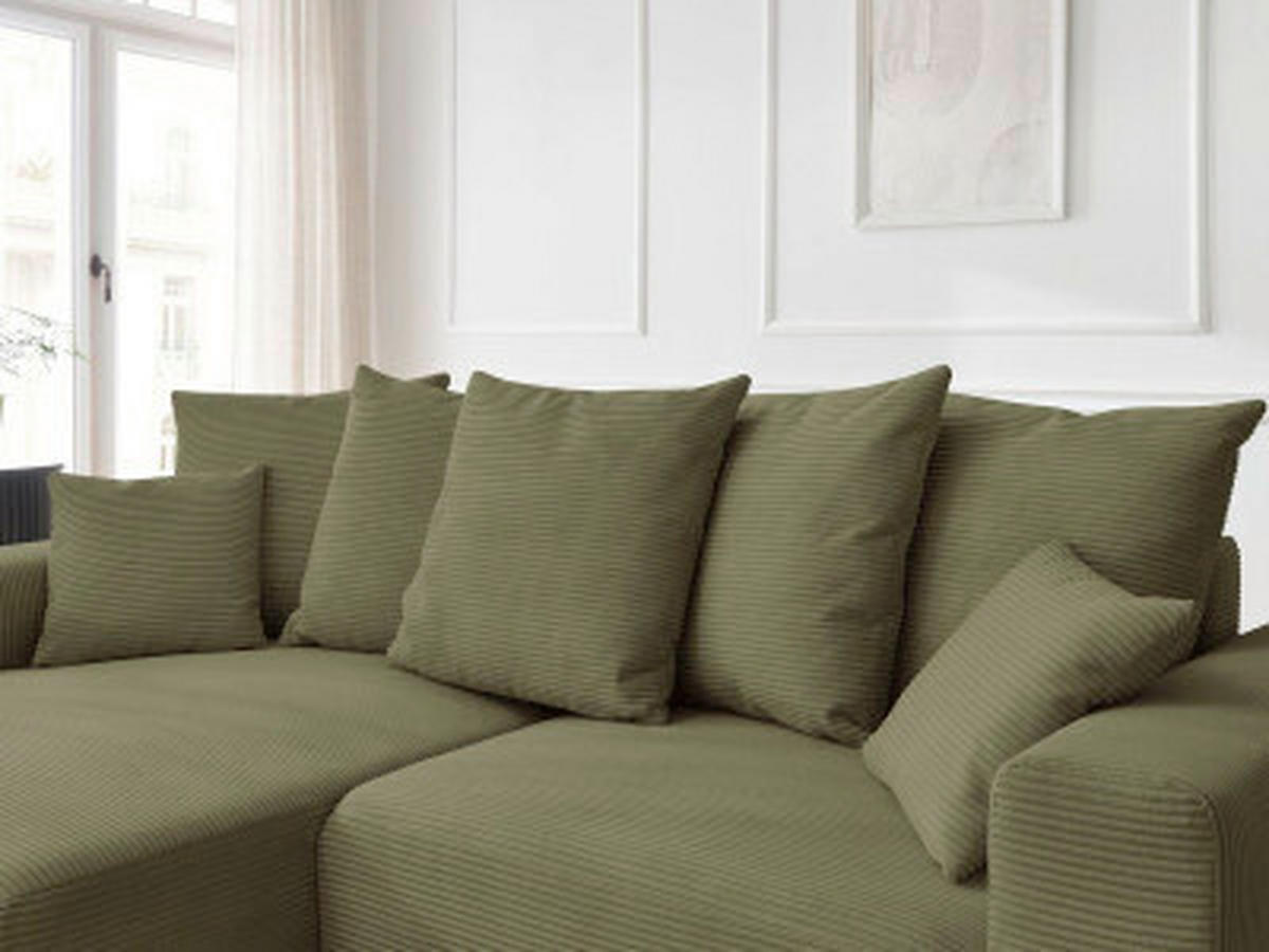 ECKSOFA Ottomane links  ATILLA Hellgrün Cord  - Schwarz/Hellgrün, MODERN, Kunststoff/Textil (149/244cm)