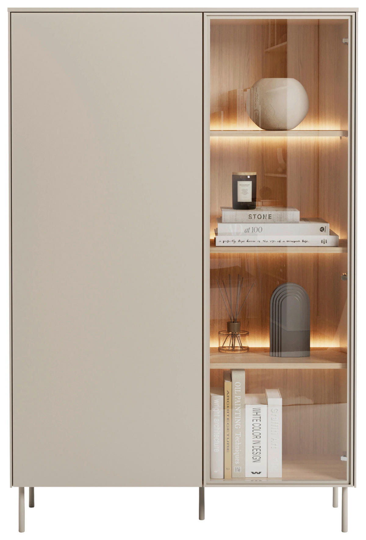 HIGHBOARD 102/156/41 cm Eichefarben, Kaschmir  102/156/41 cm  - Kaschmir/Eichefarben, MODERN, Glas/Holzwerkstoff (102/156/41cm) - Carryhome