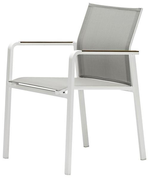 STAPELSESSEL Teakholz Aluminium Weiß, Hellgrau, Teakfarben  - Hellgrau/Weiß, Holz/Textil (55/85/61cm) - Zebra 