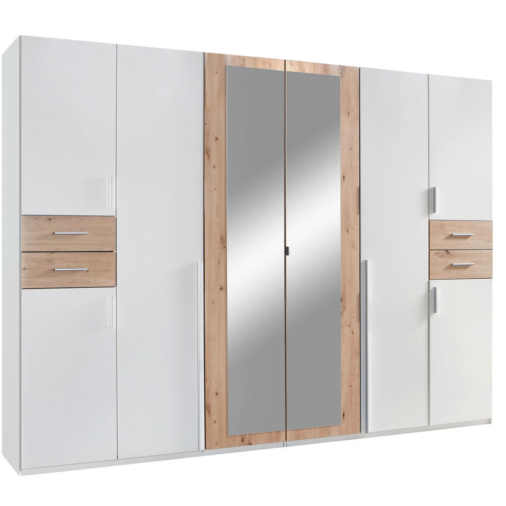 Drehtürenschrank Mit Spiegel + Laden B: 270 Cm Vegas, Weiß