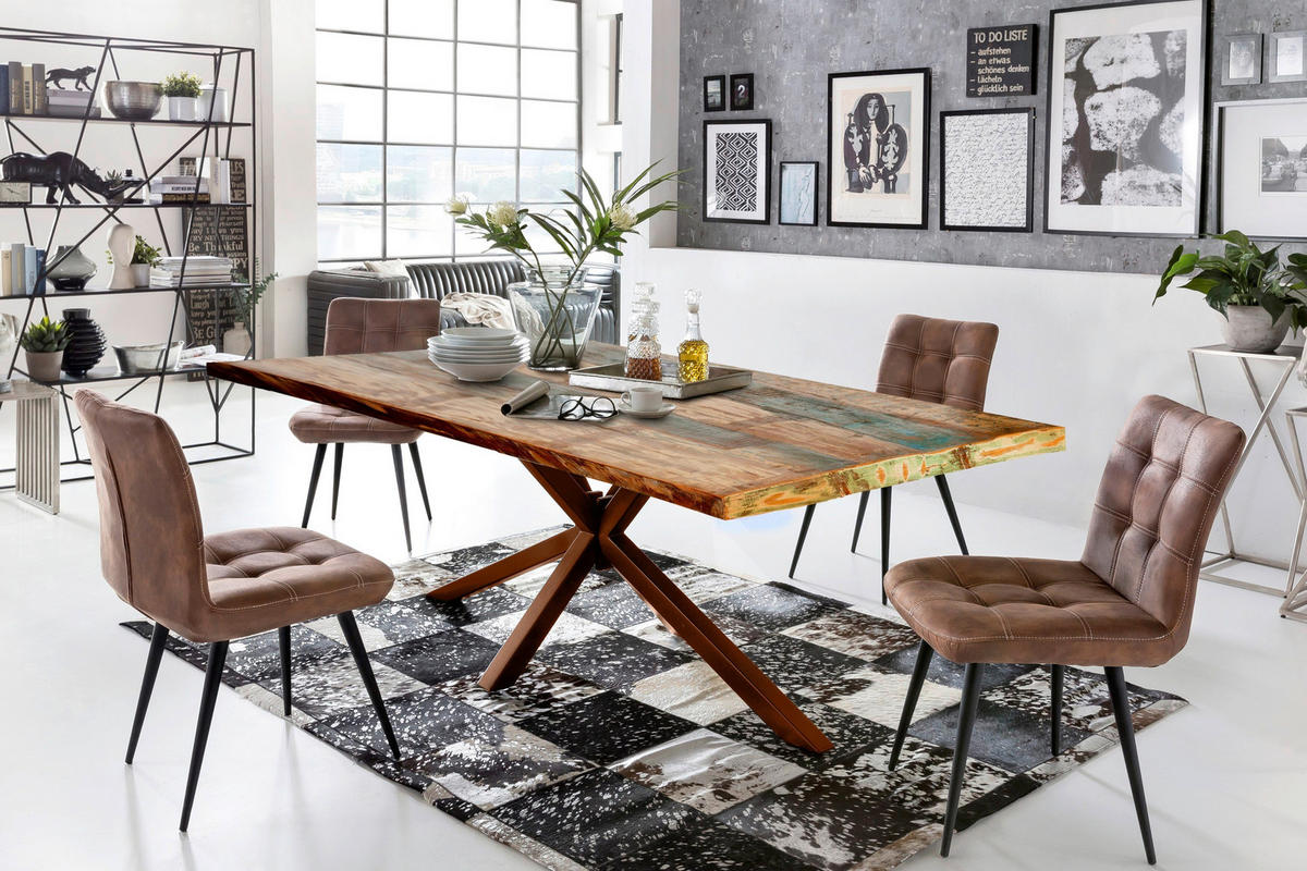 ESSTISCH 240/100/76 cm Echtholz  Holz, Metall rechteckig Braun, Multicolor  - Multicolor/Braun, MODERN, Holz/Metall (240/100/76cm) - MID.YOU