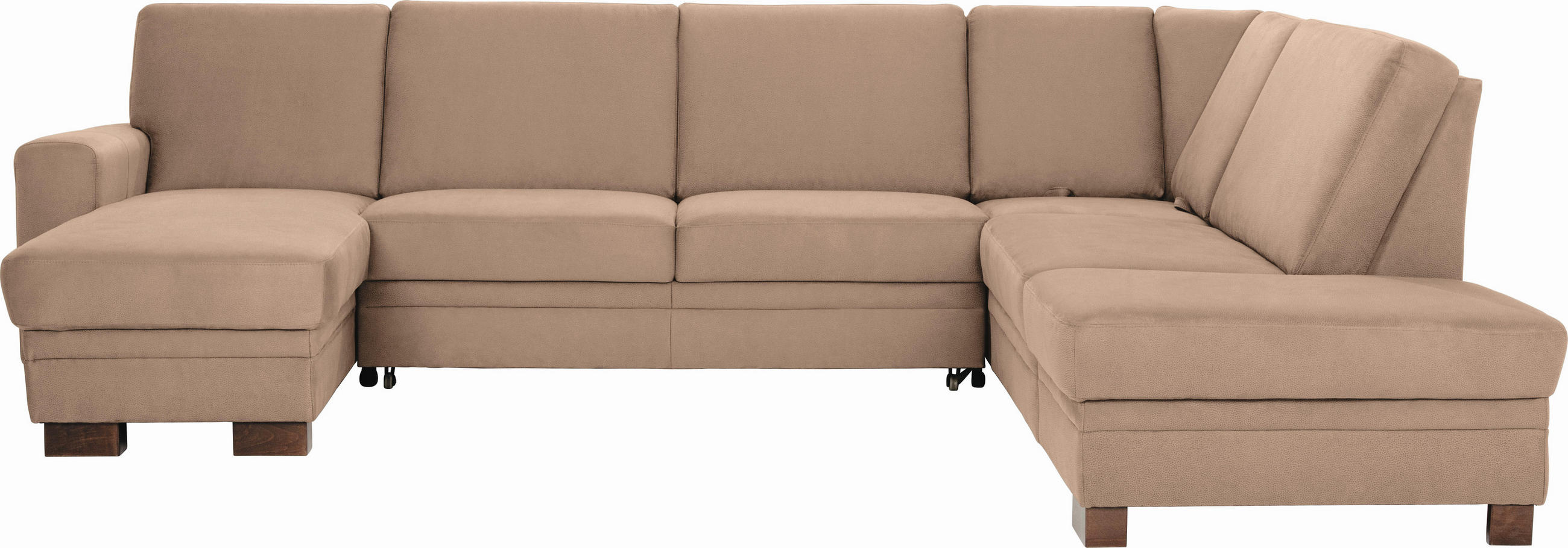 WOHNLANDSCHAFT Beige Flachgewebe  - Beige/Braun, Design, Holz/Textil (163/319/241cm) - Beldomo System