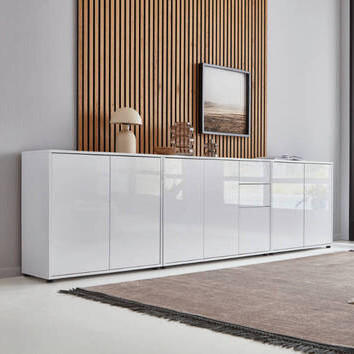 SIDEBOARD 263,5/86/33 cm  in Weiß, Weiß Hochglanz  - Weiß Hochglanz/Anthrazit, MODERN, Holzwerkstoff/Metall (263,5/86/33cm) - MID.YOU
