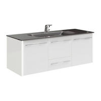 WASCHTISCHKOMBI 132 cm  - Chromfarben/Weiß Hochglanz, Design, Glas/Holzwerkstoff (132cm) - Leonardo Living