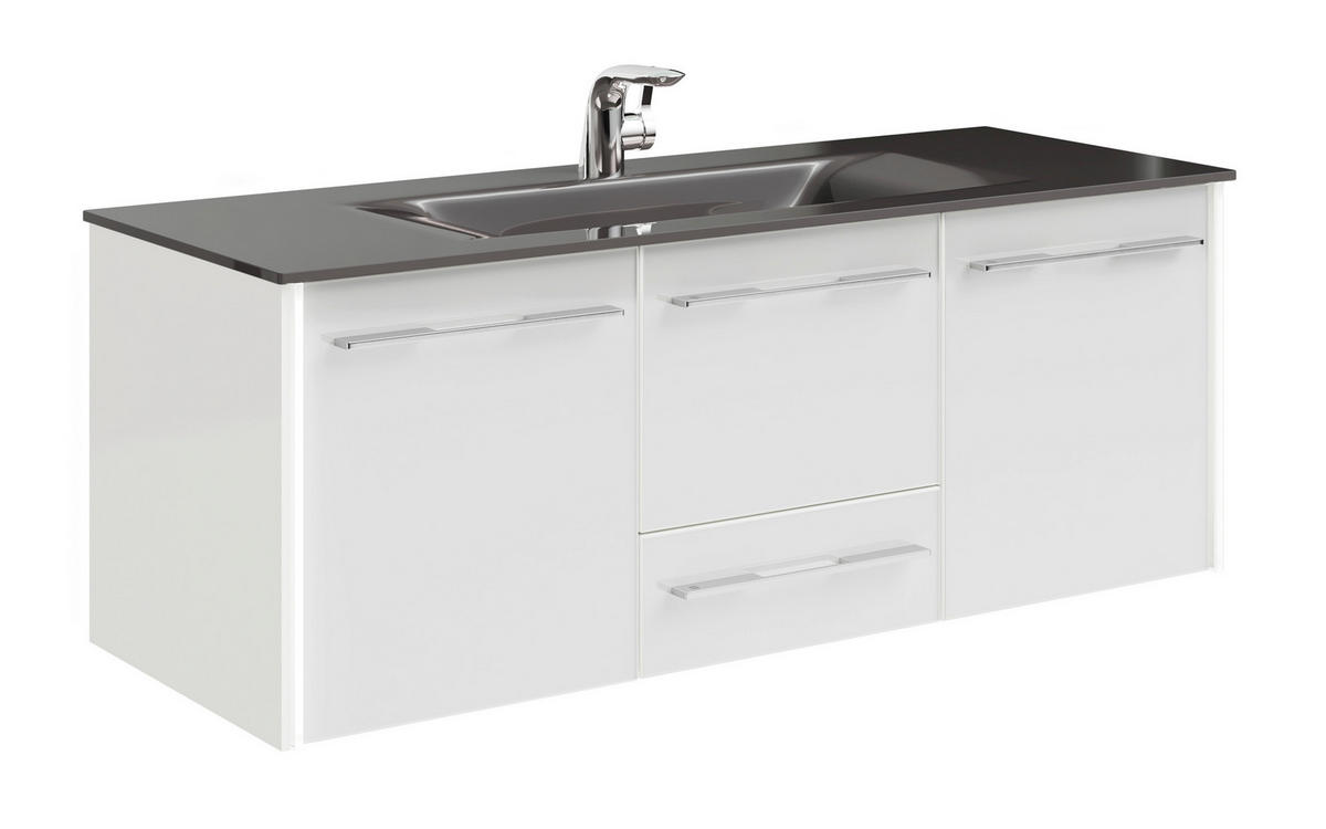 WASCHTISCHKOMBI 132 cm  - Chromfarben/Weiß Hochglanz, Design, Glas/Holzwerkstoff (132cm) - Leonardo Living