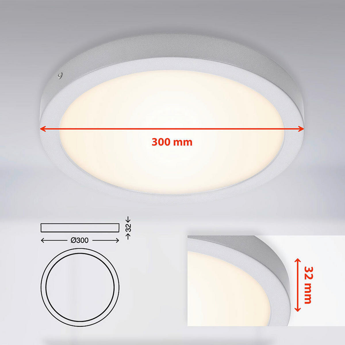 AUFBAULEUCHTE 30/3,2 cm   - Chromfarben/Weiß, Design, Kunststoff/Metall (30/3,2cm) - Globo