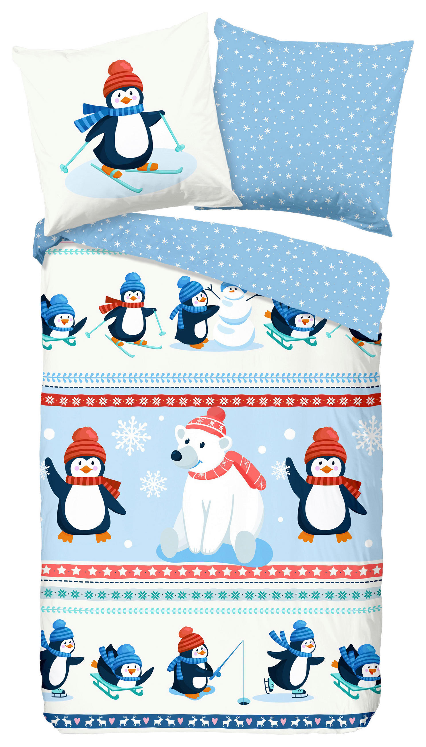 KINDERBETTWÄSCHE Penguins Biber 135/200 cm  - Multicolor, Design, Textil (135/200cm)
