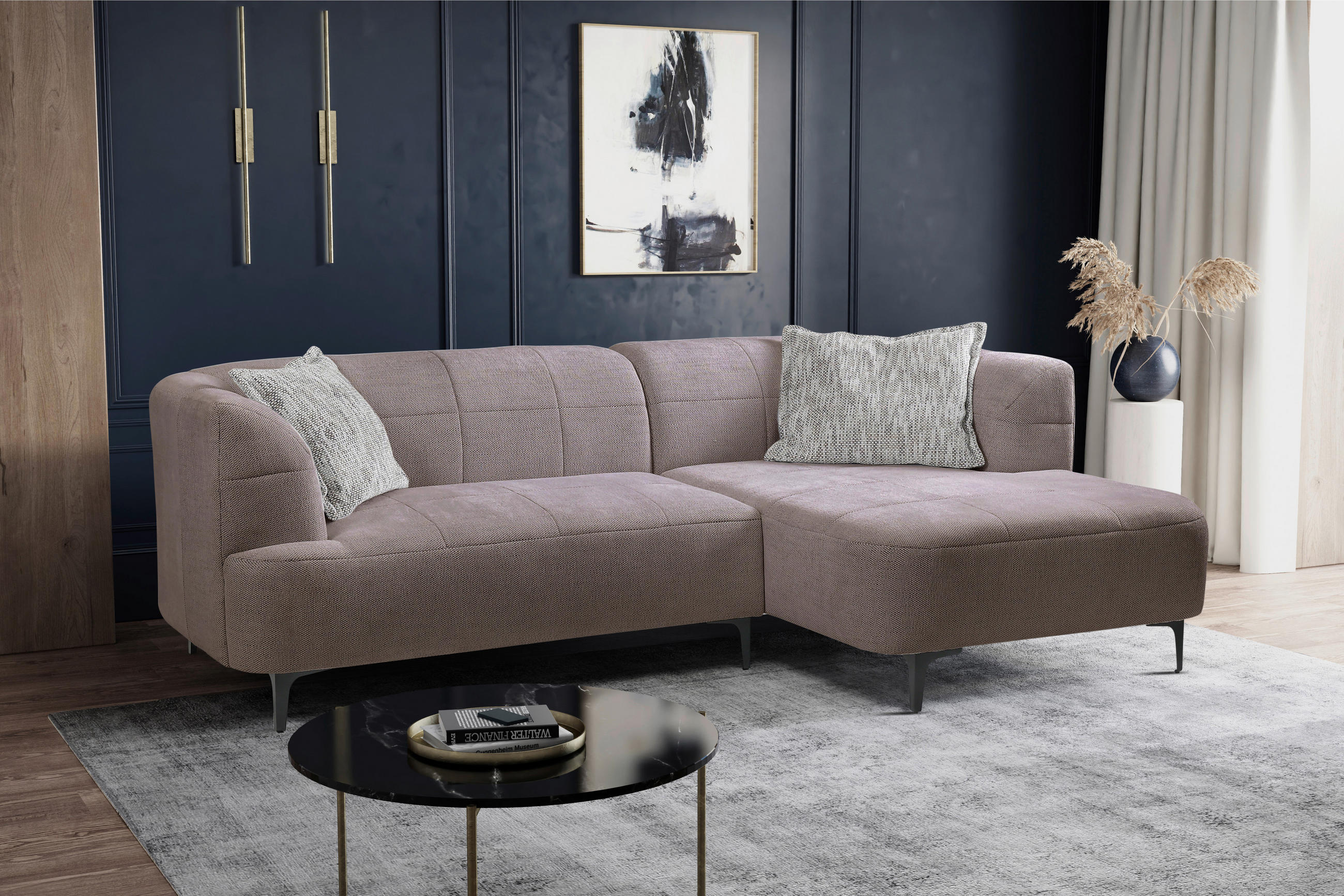 ECKSOFA Taupe Struktur  - Taupe/Schwarz, Design, Textil/Metall (247/158cm) - MID.YOU