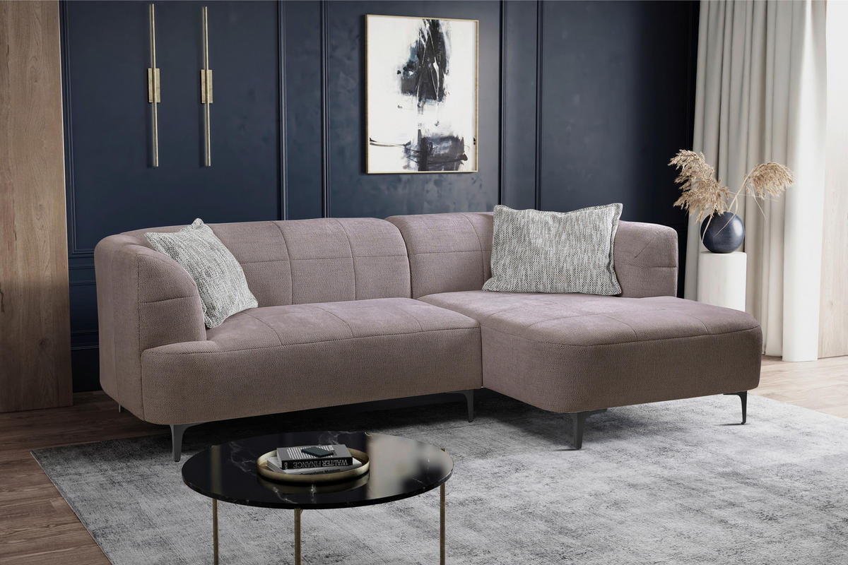 ECKSOFA in Struktur Taupe  - Taupe/Schwarz, Design, Textil/Metall (247/158cm) - MID.YOU