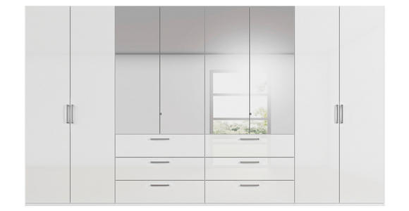 DREHTÜRENSCHRANK 400/223/61 cm,  in Weiß, Weiß Hochglanz, 8-türig  - Chromfarben/Edelstahlfarben, Basics, Glas/Holzwerkstoff (400/223/61cm) - Novel