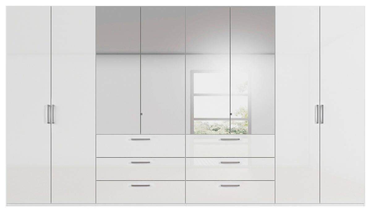 DREHTÜRENSCHRANK 400/235/61 cm,  in Weiß, Weiß Hochglanz, 8-türig  - Chromfarben/Edelstahlfarben, Basics, Glas/Holzwerkstoff (400/235/61cm) - Novel