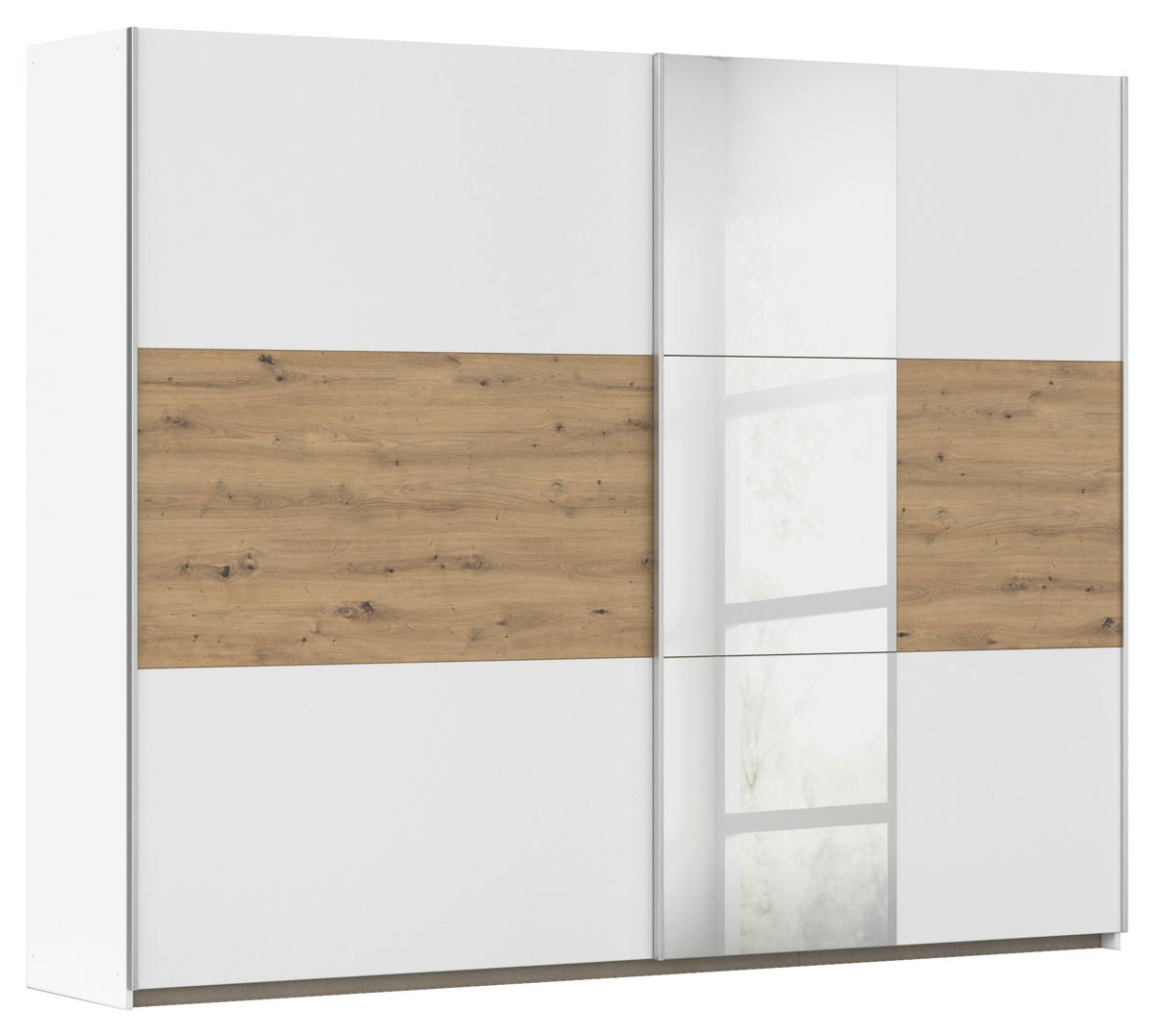 SCHWEBETÜRENSCHRANK 261/210/59 cm 2-türig Klar, Weiß, Eiche Artisan  - Klar/Alufarben, KONVENTIONELL, Holzwerkstoff/Metall (261/210/59cm)