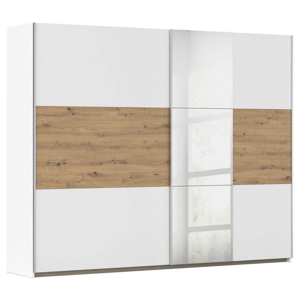 Schwebetürenschrank Mit Spiegel 261cm, Weiß/eiche