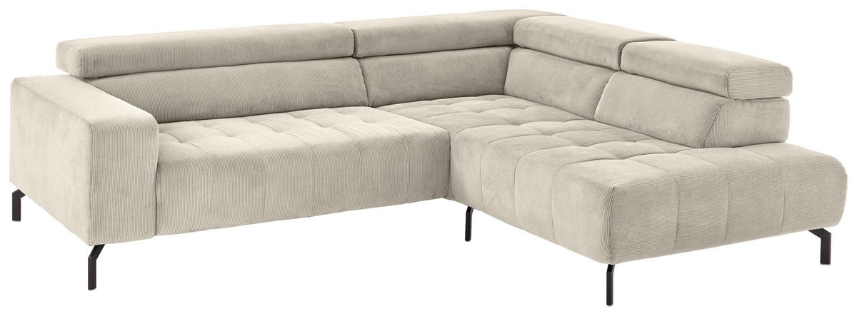 ECKSOFA Hellbraun Cord  - Hellbraun/Schwarz, Design, Textil/Metall (261/214cm) - Beldomo Style