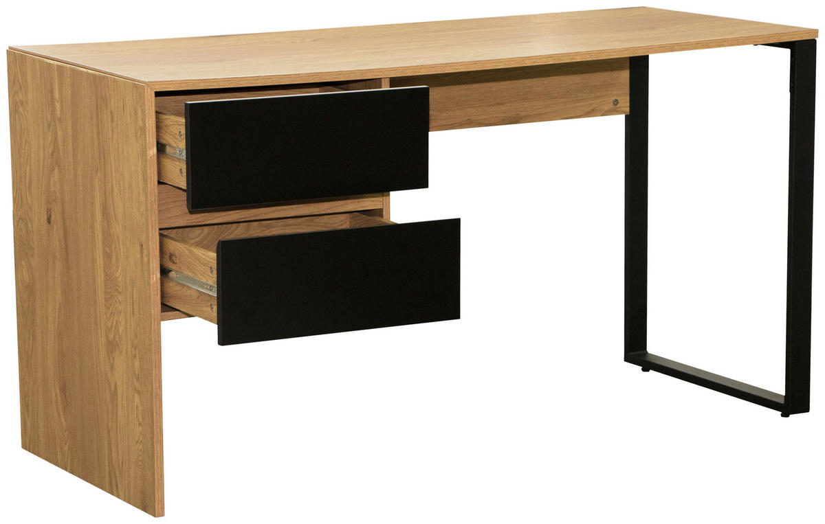 SCHREIBTISCH  in Schwarz, Eichefarben  - Eichefarben/Schwarz, MODERN, Holzwerkstoff/Metall (140/76/60cm) - MID.YOU