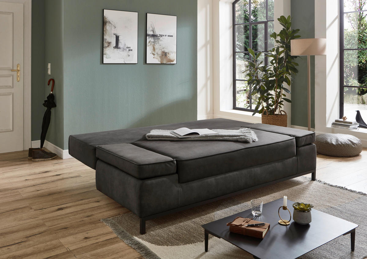 SCHLAFSOFA  mit Mikrofaser Anthrazit  - Anthrazit/Schwarz, KONVENTIONELL, Kunststoff/Textil (202/90/97cm) - Carryhome