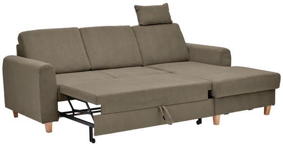 ECKSOFA Braun Flachgewebe Bettkasten, Schlaffunktion, Rücken echt, Kopfstütze, Liegefläche im Originalstoff  - Buchefarben/Braun, KONVENTIONELL, Holz/Textil (241/166cm) - Carryhome