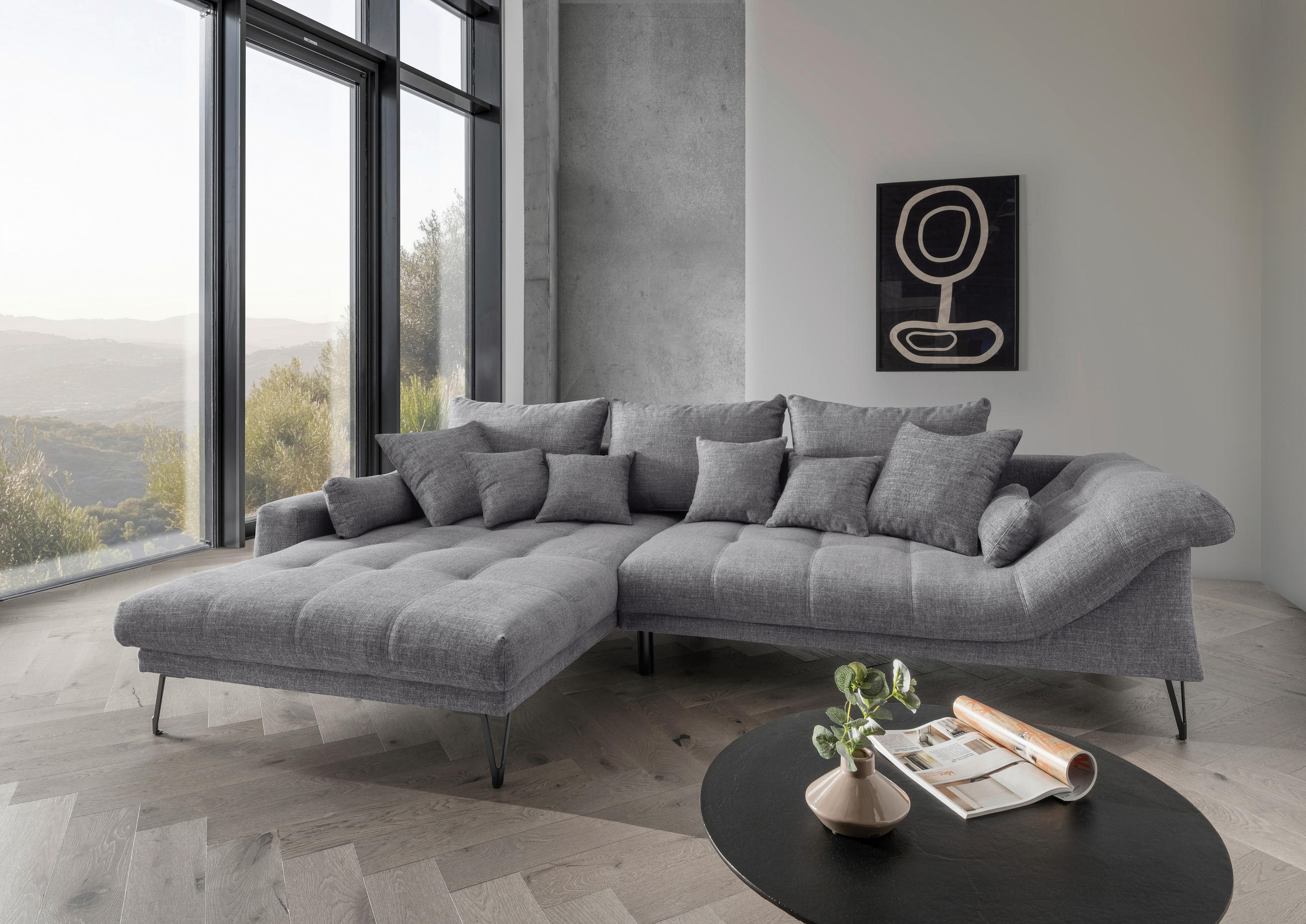 ECKSOFA in Mikrofaser Grau  - Schwarz/Grau, Konventionell, Textil/Metall (192/310cm) - Livetastic