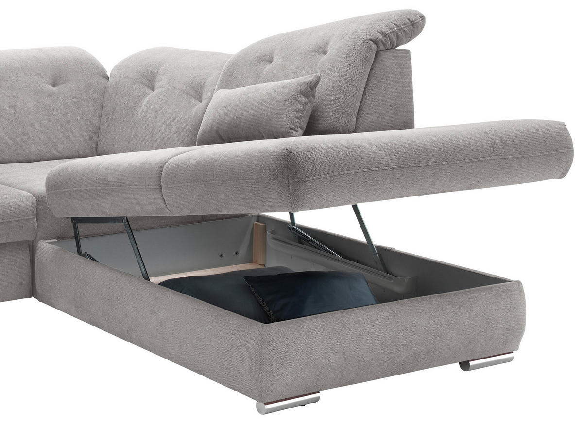 ECKSOFA in Chenille Grau  - Chromfarben/Grau, Modern, Textil/Metall (280/254cm) - Livetastic