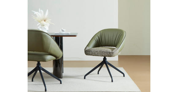 ARMLEHNSTUHL  Sitzfläche 360° drehbar, automatische Rückholfunktion Webstoff Echtleder  - Schwarz/Graugrün, Design, Leder/Textil (61/81/66cm) - Dieter Knoll