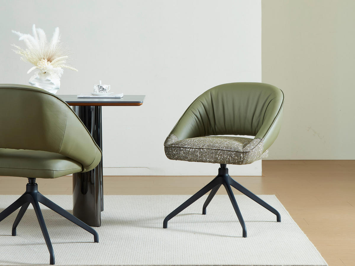 ARMLEHNSTUHL  Sitzfläche 360° drehbar, automatische Rückholfunktion Webstoff Echtleder  - Schwarz/Graugrün, Design, Leder/Textil (61/81/66cm) - Dieter Knoll